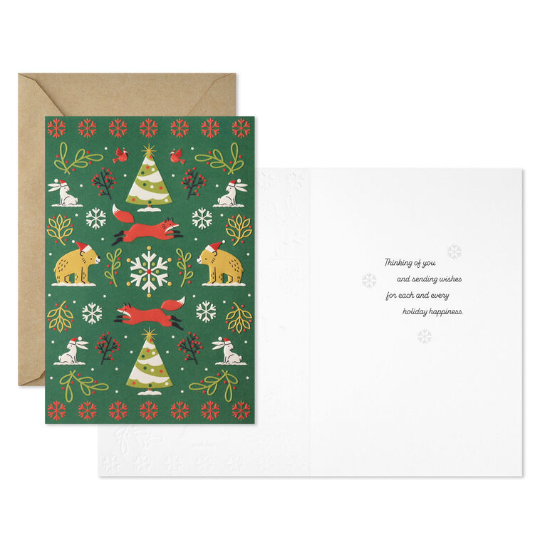 Woodland Animals on Green Boxed Christmas Cards, Pack of 16