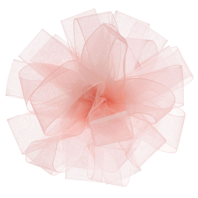 Hallmark pink sheer ribbon gift bow with satin trim, featuring 21 loops and a soft, fluffy appearance.