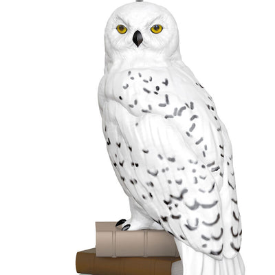 Hedwig snowy white owl perched on a stack of books, Hallmark mini Christmas ornament, Harry Potter collectible