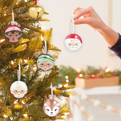 Set of 11 tin ball ornaments and gold jingle bell with North Pole Christmas characters, plus spiral-bound countdown book, Hallmark Keepsake