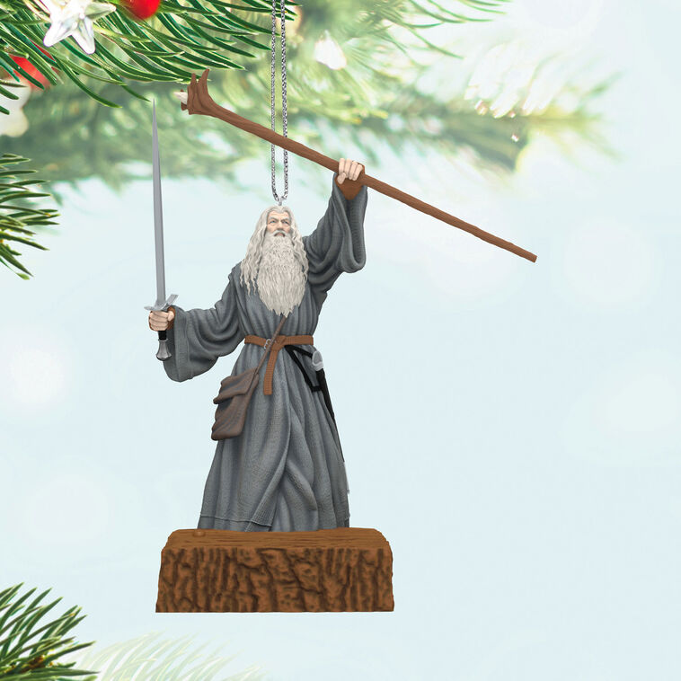 Gandalf the Grey ornament, Lord of the Rings, staff raised on Bridge of Khazad-dûm, Hallmark Keepsake, sound, Christmas decoration