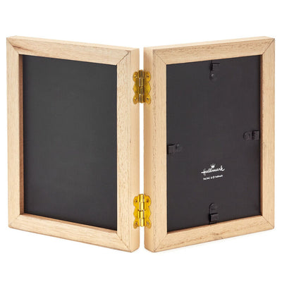 Light wood two-sided photo frame for a first Mother's Day, holds two 4x6 vertical photos with etched caption and sentiment.

