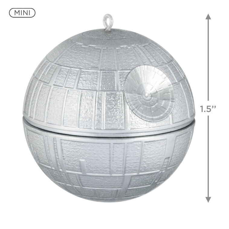 Mini Death Star ornament, silver armored battle station from Star Wars, Hallmark Keepsake Christmas collectible