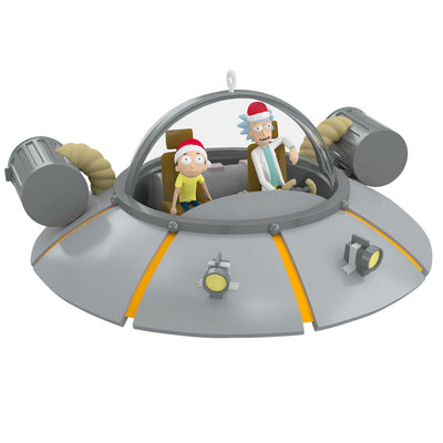 Rick and Morty ornament, Space Cruiser ship, Hallmark Keepsake, Christmas tree decoration, animated sitcom collectible, sci-fi cartoon.
