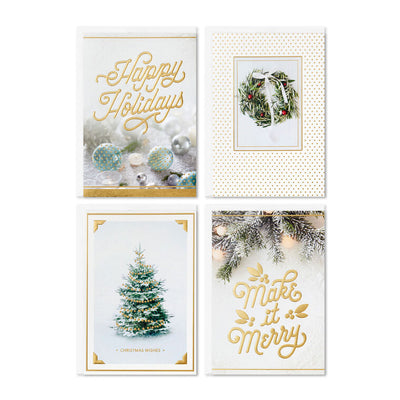 Gold and White Winter Wishes Boxed Christmas Cards Assortment, Pack of 40