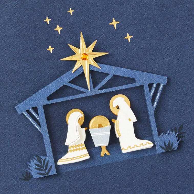 Nativity on Blue Boxed Christmas Cards, Pack of 10
