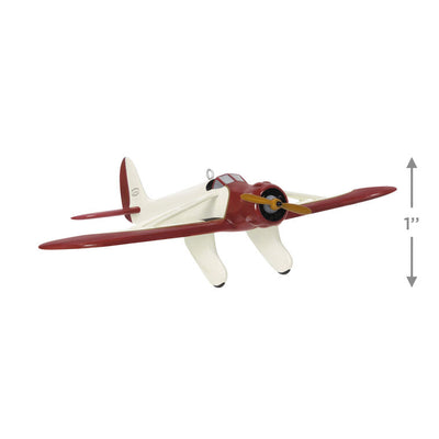 Mini Kinner Sportwing airplane ornament, creamy white with brown accents, spinning propeller, Hallmark Keepsake aviation collectible
