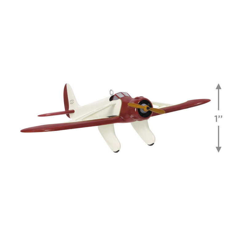 Mini Kinner Sportwing airplane ornament, creamy white with brown accents, spinning propeller, Hallmark Keepsake aviation collectible
