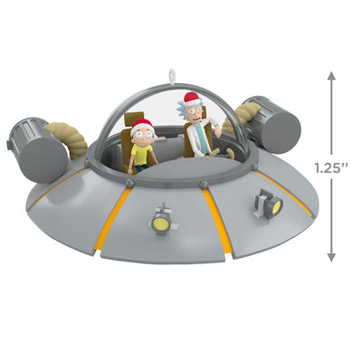 Rick and Morty ornament, Space Cruiser ship, Hallmark Keepsake, Christmas tree decoration, animated sitcom collectible, sci-fi cartoon.