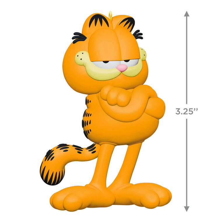 Hallmark Keepsake Garfield ornament, orange cat with arms crossed and smirk, Nickelodeon holiday decor for fans and collectors.