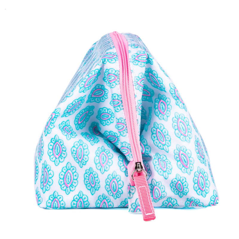 SCOUT Big Mouth makeup bag in Melondramatic print, wide wire-frame opening, three interior pockets, structured, upright, zip closure.