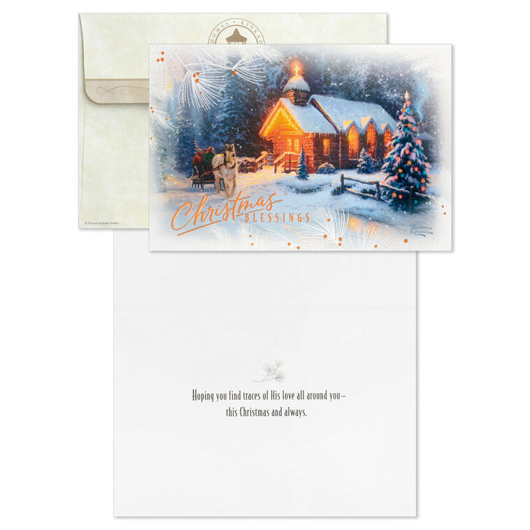 Thomas Kinkade Lighted Chapel Boxed Christmas Cards, Pack of 16