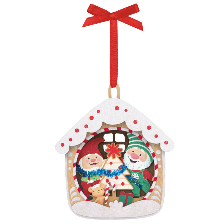 Hallmark Keepsake Gnome for Christmas 5th Anniversary papercraft ornament with gnomes, tree, and snow accents.