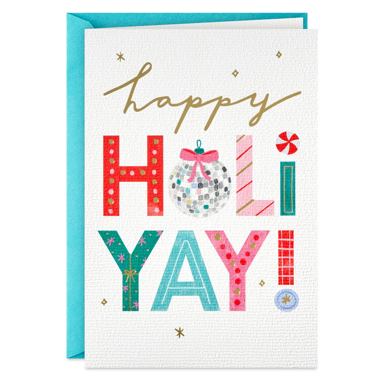 Whimsical Lettering Holi-Yay Boxed Christmas Cards, Pack of 16