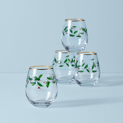 Holiday stemless flute glasses   set of 4