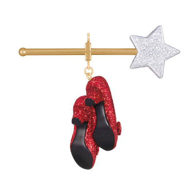 Hallmark Keepsake Wizard of Oz Ruby Slippers ornament with glittery shoes and magic wand inspired by Glinda the Good Witch.