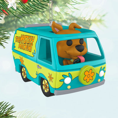 Scooby-Doo Mystery Machine ornament, Funko POP style, retro van, Hallmark Keepsake, Christmas decoration, cartoon collectible.

