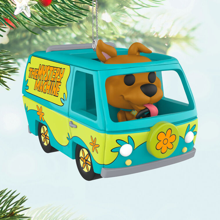 Scooby-Doo Mystery Machine ornament, Funko POP style, retro van, Hallmark Keepsake, Christmas decoration, cartoon collectible.

