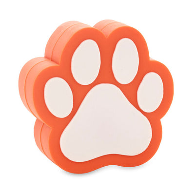 Orange and white paw print silicone drink charm, fits in Charmers glasses; great for pet lovers, adoptions, or vet gifts.