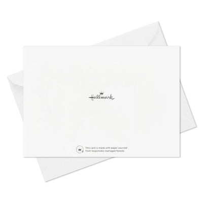 Gold foil flat note cards with white backgrounds and abstract borders, labeled “Advice and Wishes,” boxed with envelopes.

