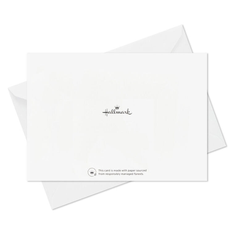 Gold foil flat note cards with white backgrounds and abstract borders, labeled “Advice and Wishes,” boxed with envelopes.
