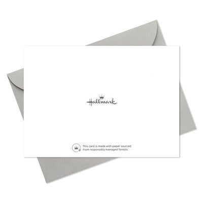 White thank-you cards with silver foil dots radiating from center text and matching envelopes.
