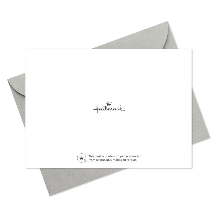White thank-you cards with silver foil dots radiating from center text and matching envelopes.
