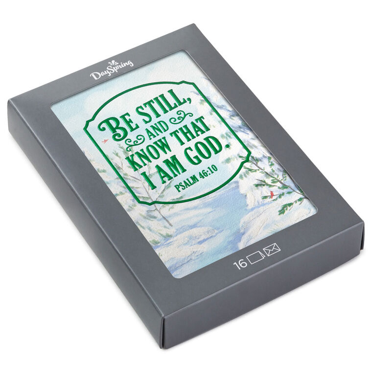 Be Still and Know Snowy Landscape Religious Boxed Christmas Cards, Pack of 16