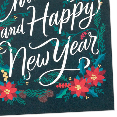 Poinsettias and Evergreen Boughs Packaged Christmas Cards, Set of 5