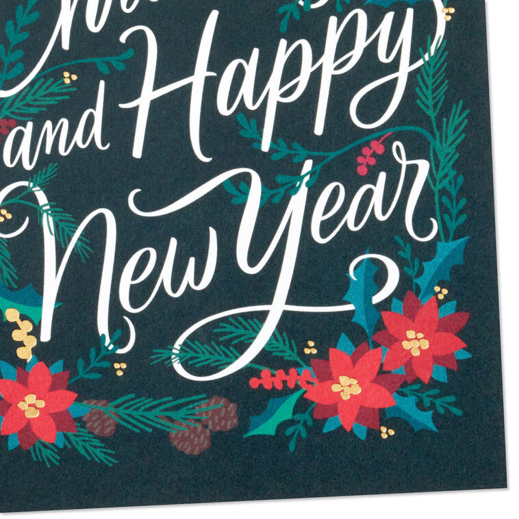 Poinsettias and Evergreen Boughs Packaged Christmas Cards, Set of 5