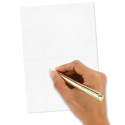 Blank note cards with vivid floral background and “HELLO GORGEOUS” gold foil lettering, boxed with envelopes.
