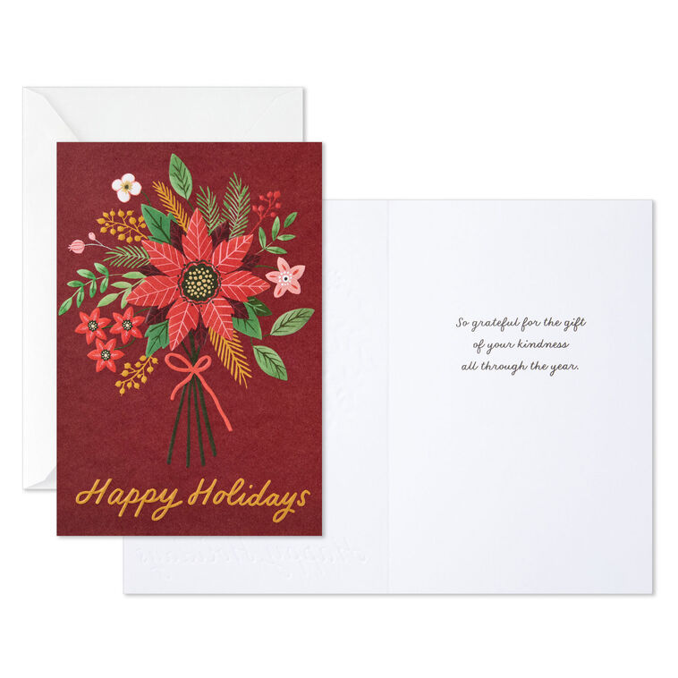 Grateful for You Holiday Florals Packaged Christmas Cards, Set of 5