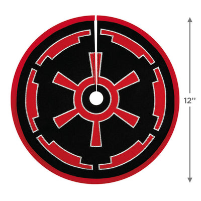 Mini Star Wars tree skirt with red and black Imperial cog design and silver embroidery, perfect for tabletop trees and ShowToppers.