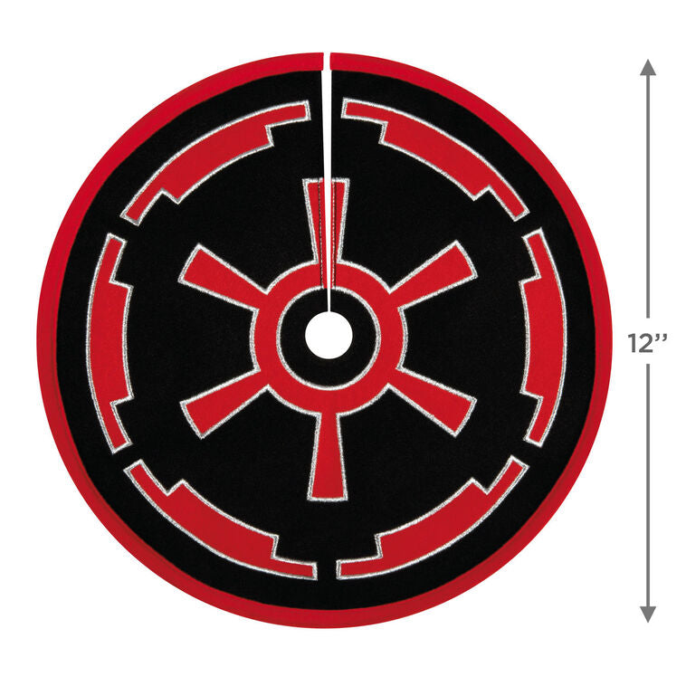 Mini Star Wars tree skirt with red and black Imperial cog design and silver embroidery, perfect for tabletop trees and ShowToppers.