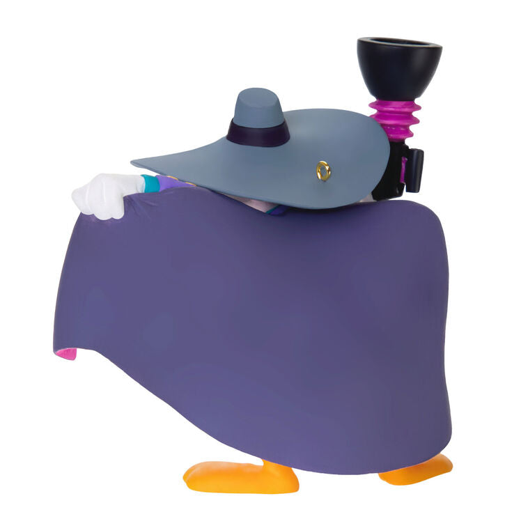 Hallmark Keepsake Disney Darkwing Duck Let’s Get Dangerous ornament, purple and pink superhero duck, cape, mask, blaster, animated pose.