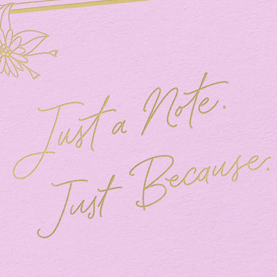 Rose pink blank note cards with gold script lettering and floral corner sketches in kraft box.
