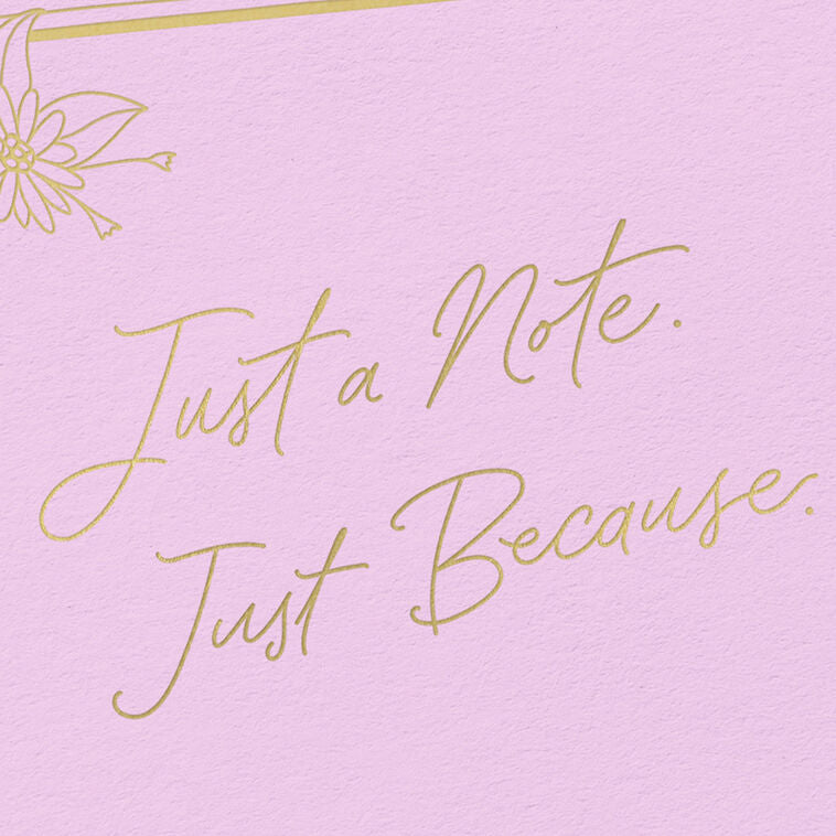 Rose pink blank note cards with gold script lettering and floral corner sketches in kraft box.

