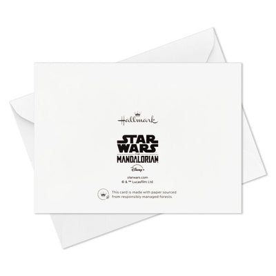 Hallmark Star Wars note cards featuring R2-D2 and Grogu with “Hello Friend” text on a white background, boxed set of 10 with envelopes.