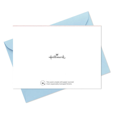 Note cards with pink, blue, and orange brushstroke stripes and gold script reading “Just a little note to say…”, boxed with envelopes.
