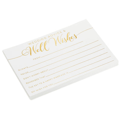 Wedding advice and well wishes note cards with gold foil lettering, includes 24 flat cards for special occasions.