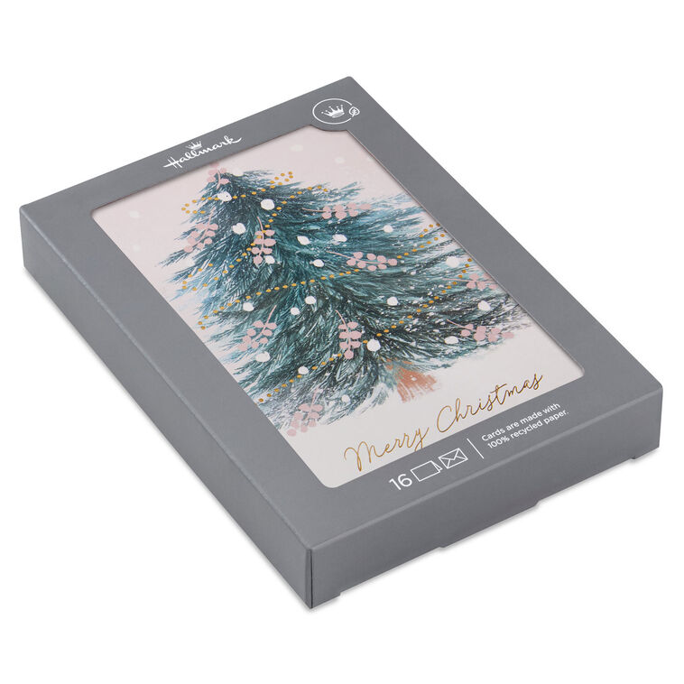 Christmas Tree on Pink Boxed Christmas Cards, Pack of 16