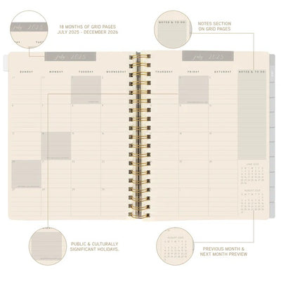 Block Print Floral 6 x 8 18-Month Hardbound Spiral Planner
