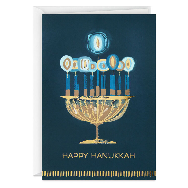 UNICEF Gold Menorah on Blue Boxed Hanukkah Cards, Pack of 12