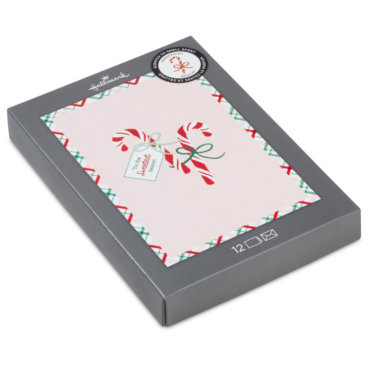 Candy Canes on Pink Scented Boxed Christmas Cards, Pack of 12