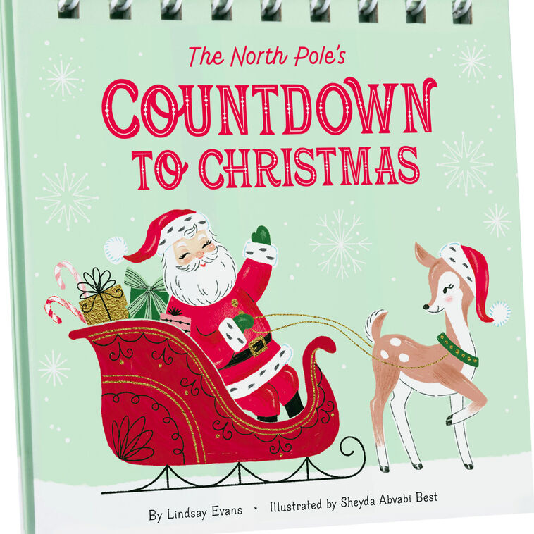 Set of 11 tin ball ornaments and gold jingle bell with North Pole Christmas characters, plus spiral-bound countdown book, Hallmark Keepsake