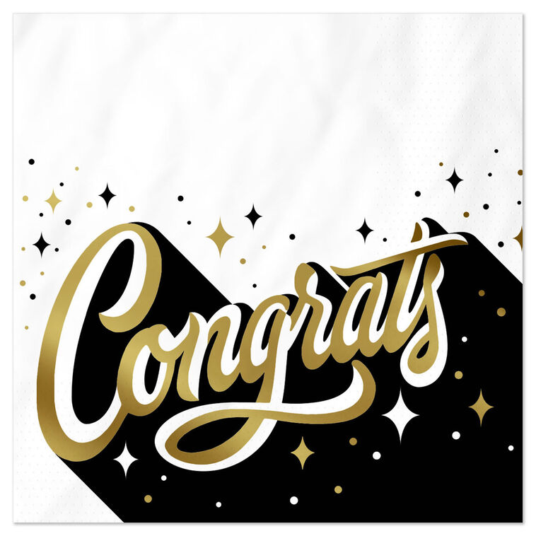 Congrats in Gold and Black Graduation Cocktail Napkins, Pack of 20