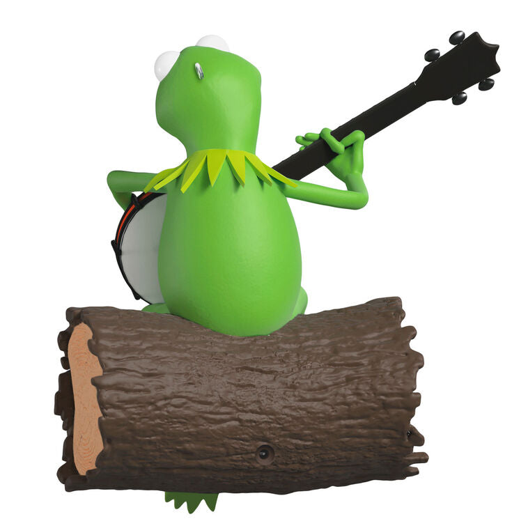 Kermit the Frog sitting on a log with a banjo, from The Muppets, musical Christmas ornament with motion.

