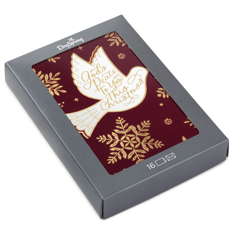 Dove of Peace on Burgundy Religious Boxed Christmas Cards, Pack of 16