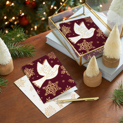 Dove of Peace on Burgundy Religious Boxed Christmas Cards, Pack of 16