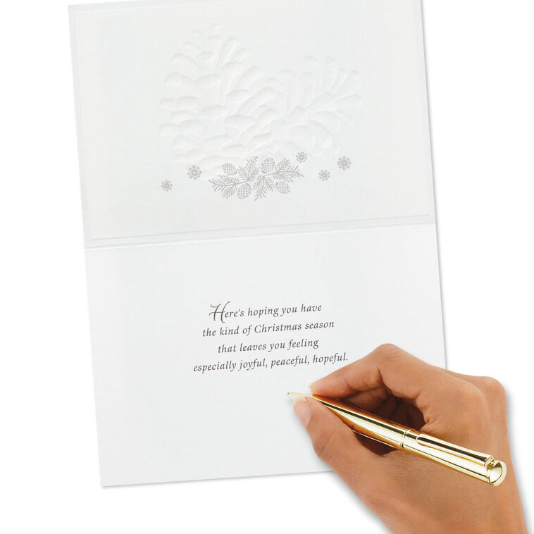 Embossed White Pinecones Boxed Christmas Cards, Pack of 12
